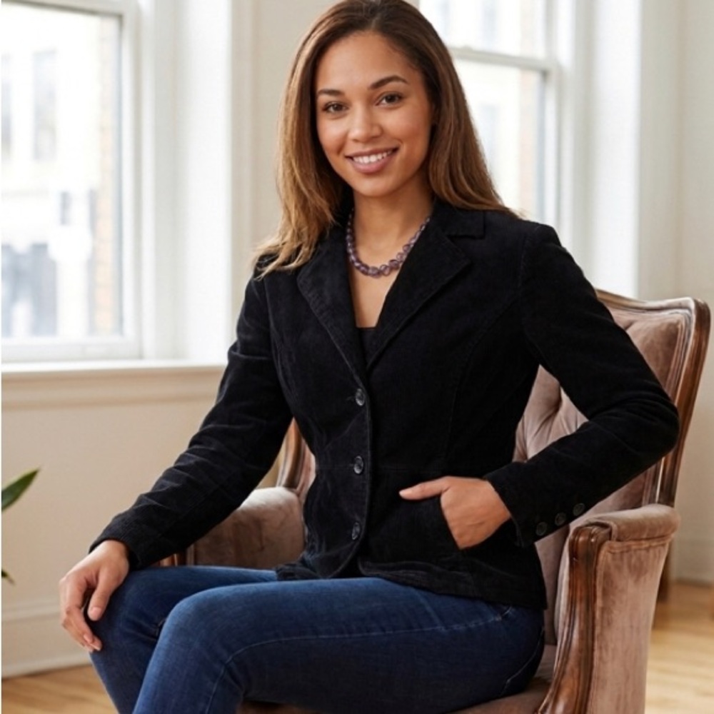 🖤Classic Black Women's Blazer Jacket - corduroy, pockets - 📦discount shipping
